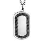 Carbon Fiber Inlay Brushed Stainelss Steel Dog Tag // Black + Silver