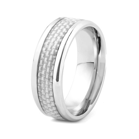 White Carbon Fiber Inlay Ring // Beveled Edge (Size 7)