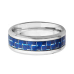 Stainless Steel Blue Carbon Fiber Inlay Ring (Size 7)