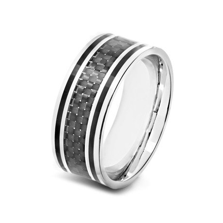 Ring // Stainless Steel With Black Carbon Fiber Inlay (Size 8)