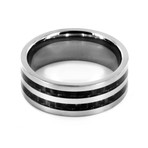 Dual Black Carbon Fiber Inlay Ring // Titanium (Size 7)