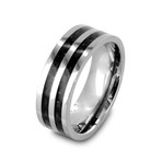 Dual Black Carbon Fiber Inlay Ring // Titanium (Size 7)