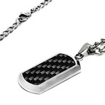 Dog Tag Pendant // Silver Frame, Black Carbon Fiber