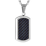 Dog Tag Pendant // Silver Frame, Black & Blue Carbon Fiber