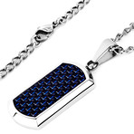 Dog Tag Pendant // Silver Frame, Black & Blue Carbon Fiber