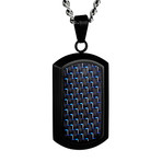 Black + Blue Carbon Fiber Dog Tag Pendant