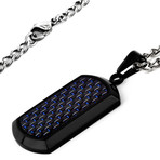 Black + Blue Carbon Fiber Dog Tag Pendant