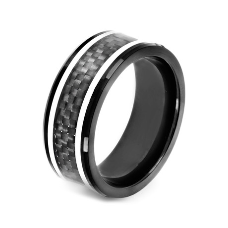 Ring // Black Plated Stainless Steel With Carbon Fiber Inlay (Size 8)