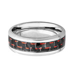 Black and Red Carbon Fiber Inlay Ring // Beveled Edge (Size 7)