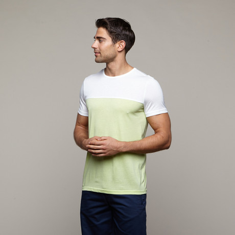 Color Block Tee // White + Lime (XS)