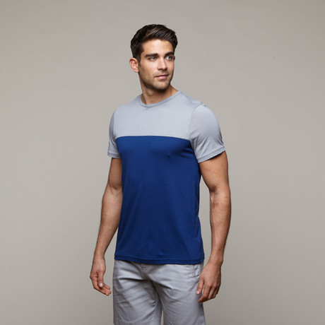 Color Block Tee // Grey + Royal (XS)