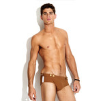 Sport Trunk + Gold Buttons Swimsuit // Cognac (M)