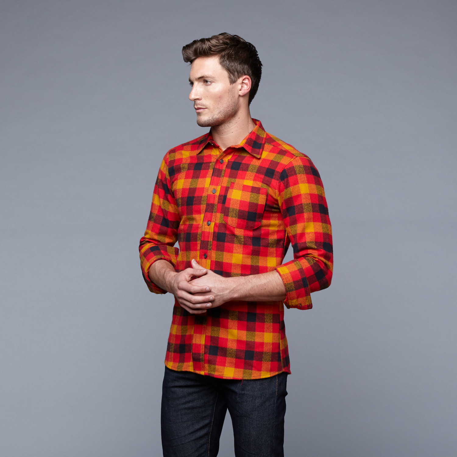 River Flannel Shirt // Orange Plaid (M) - Fashion Clearance - Touch of  Modern