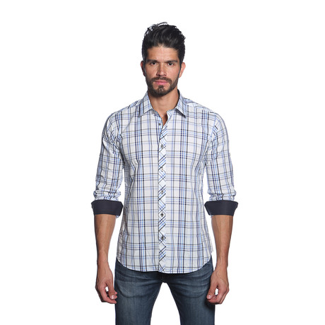 Long Sleeve Button Up Shirt // White Plaid (S)