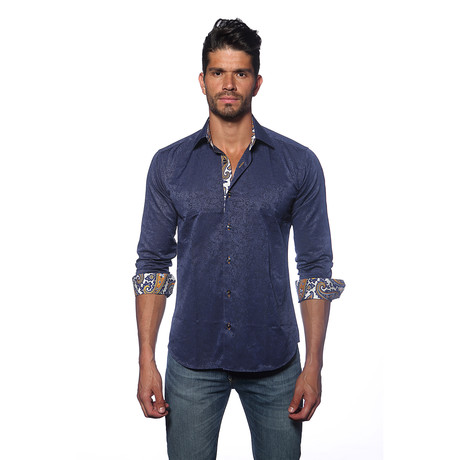 Thomas Button Up Shirt // Navy Jacquards (S)