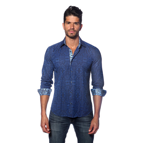 Thomas Button Up Shirt // Blue Jacquard (S)