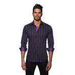 Thomas Button Up Shirt // Navy + Purple Striped (S)