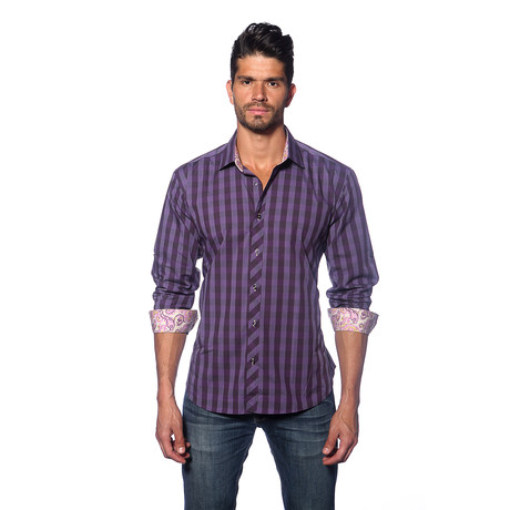 Long Sleeve Button Up Shirt // Purple Check (S)