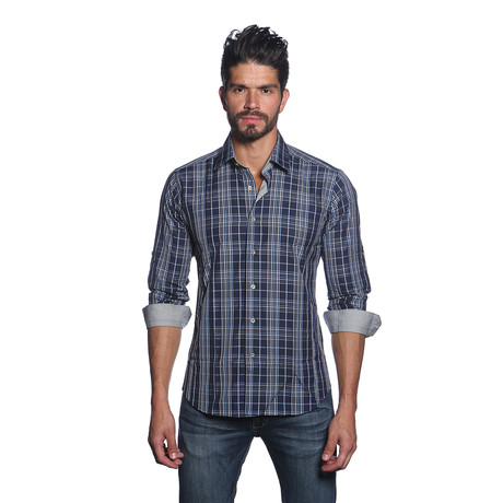 Long Sleeve Button Up Shirt // Blue Plaid (S)