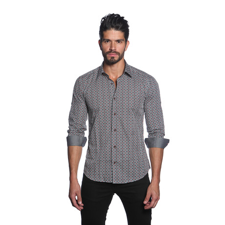 Long Sleeve Button Up Shirt // Grey Geo (S)