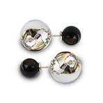 Globe + Pearls Earrings // Rhodium Silver + Black Pearls