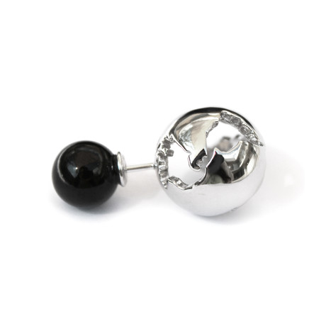 Single Globe + Pearl Earring // Rhodium Silver + Black Pearl