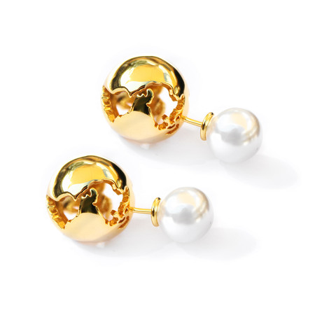 Globe + Pearls Earrings // 24K Gold Plated + White Pearls