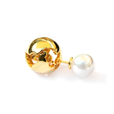 Single Globe + Pearl Earring // 24K Gold Plated + White Pearl