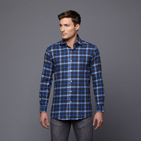 Daniel Button-Up Shirt // Blue + Charcoal (S-SLIM)