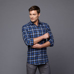 Daniel Button-Up Shirt // Blue + Charcoal (L-SLIM)