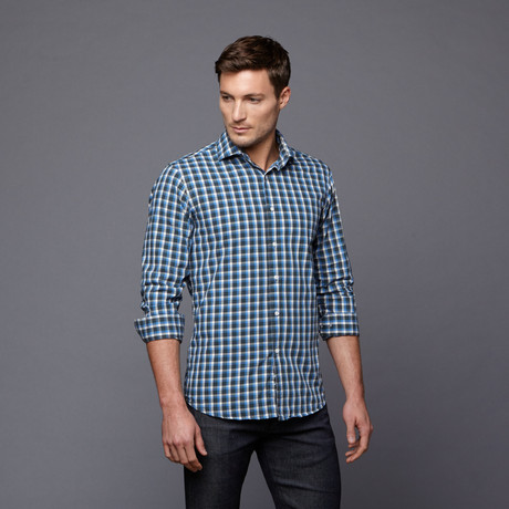 Avery Button-Up Shirt // Blue + Green (S-SLIM)