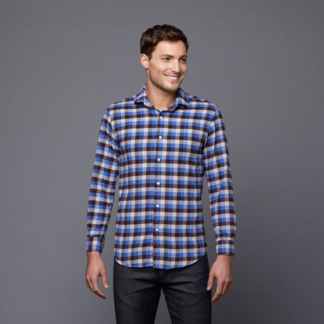 Scott Button-Up Shirt // Blue + Brown (S-SLIM)