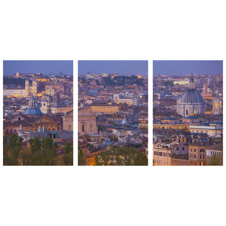 View of the Historic Center of Rome at Night Triptych