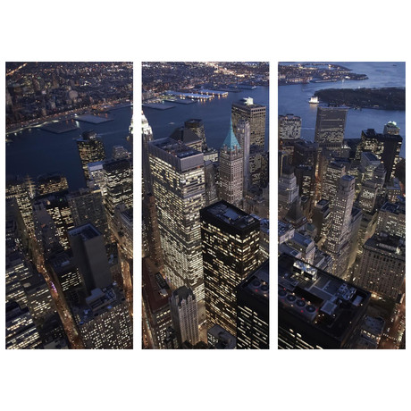 Night Aerial View of the Financial District, NYC Triptych