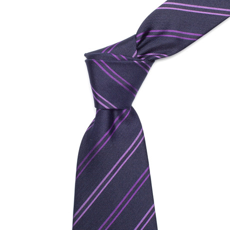 Italian Silk Tie // Black & Purple Stripe