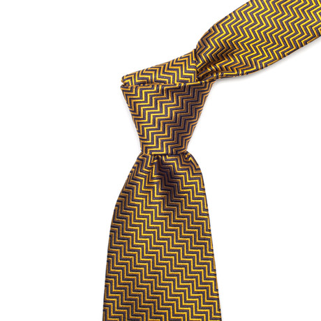 Italian Silk Tie // Gold Zig Zag