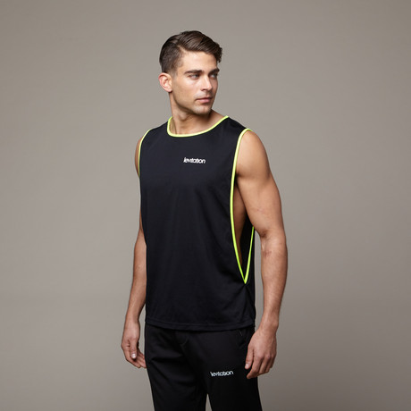 Work Out Muscle Tank // Black + Neon Yellow (S)