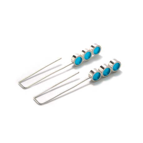 Silver & Epoxy Resin Earrings // Three Circles (Blue)