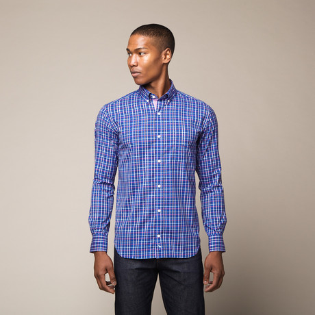 Delacroix Button Down Shirt // Blue + Pink Plaid (M)