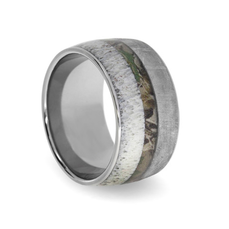Deer Antler Ring // Meteorite + Camo Inlays (Size 6.5)