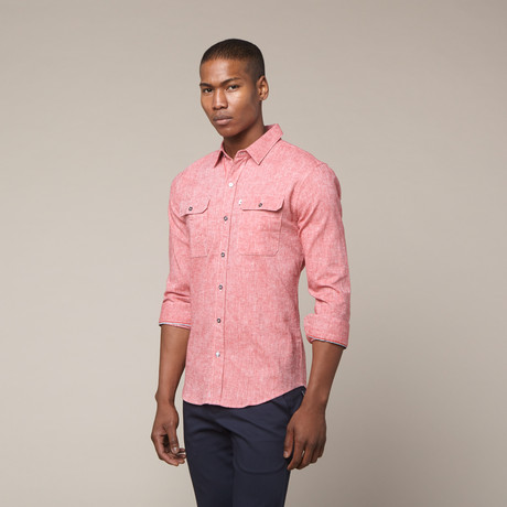 Salmon Pink Light to Medium Weight Chambray