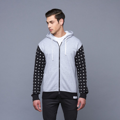 Starred Up Zip Hoodie // Grey (S)