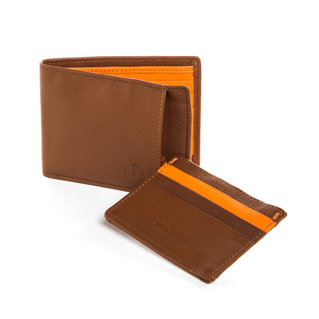 Leather Bifold Wallet + Card Case (Tan + Orange)