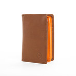 Leather Vertical L-Fold Wallet (Tan + Orange)