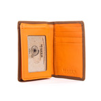 Leather Vertical L-Fold Wallet (Tan + Orange)