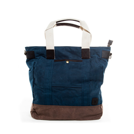 Waxed Canvas Tote (Navy + Brown)