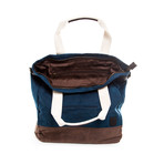 Waxed Canvas Tote (Navy + Brown)