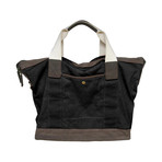 Distressed Leather + Waxed Canvas Tote (Black + Brown)