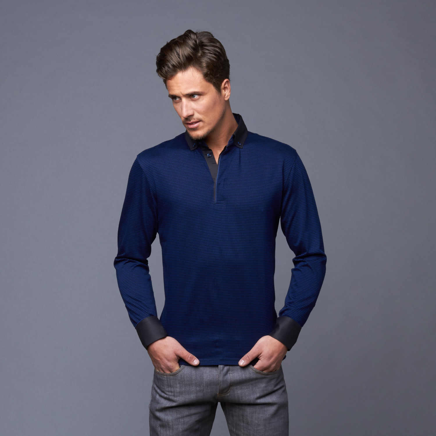 Long Sleeve Polo // Marine (S) - Maceoo - Touch of Modern