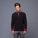 Long Sleeve Polo // Black + Red (M)